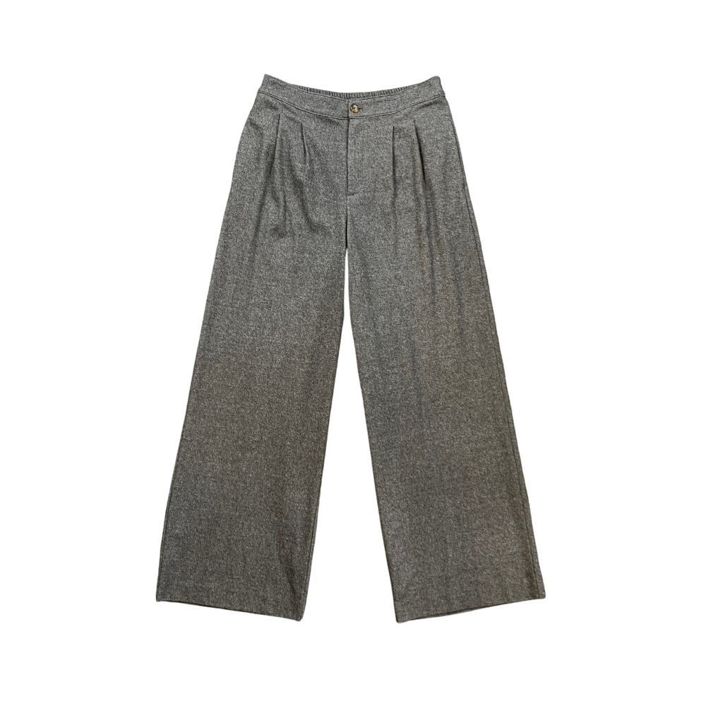 Faherty Pants Women 8 Gray Pleated Wide Leg Comfort Trousers Palazzo Relaxed Fit